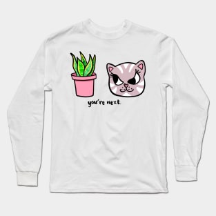 Evil Cat Threatens Plant Long Sleeve T-Shirt